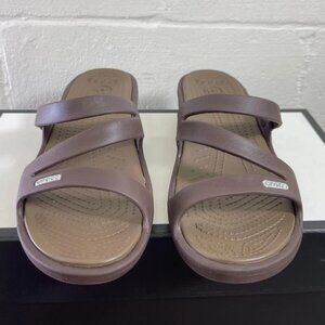 CROCS Patricia Brown Sandals Mini Wedge Slip On Strappy Women's Size 10 US